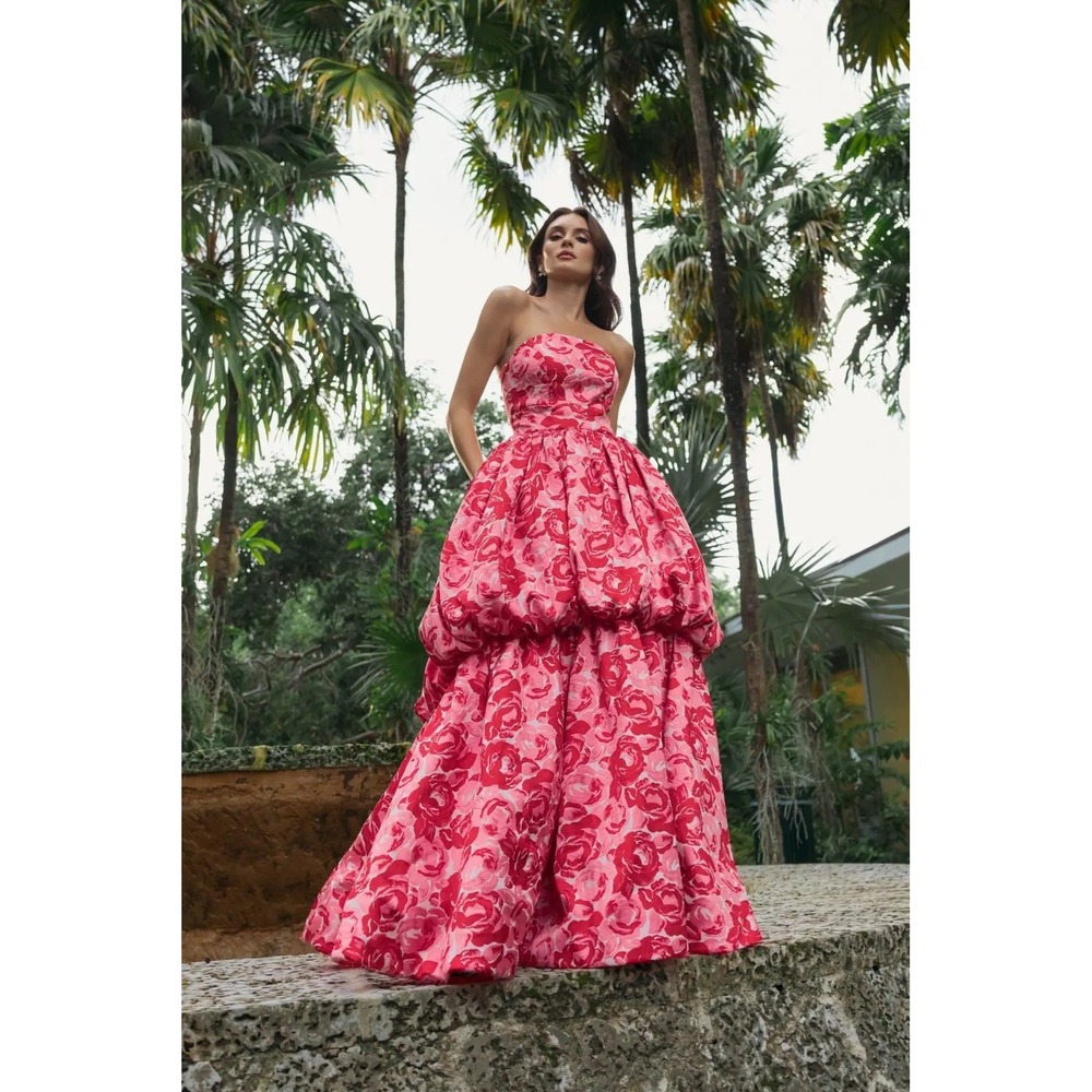 NEW Mac Duggal Pink Brocade Strapless Bubble Hem Ballgown $798 - Size 4 - Picture 13 of 13